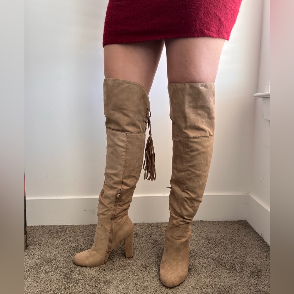 Thigh-high Suede Heeled Boots